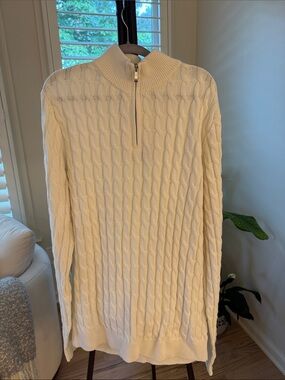 Men's Cable-Knit Zip Sweater in Cream